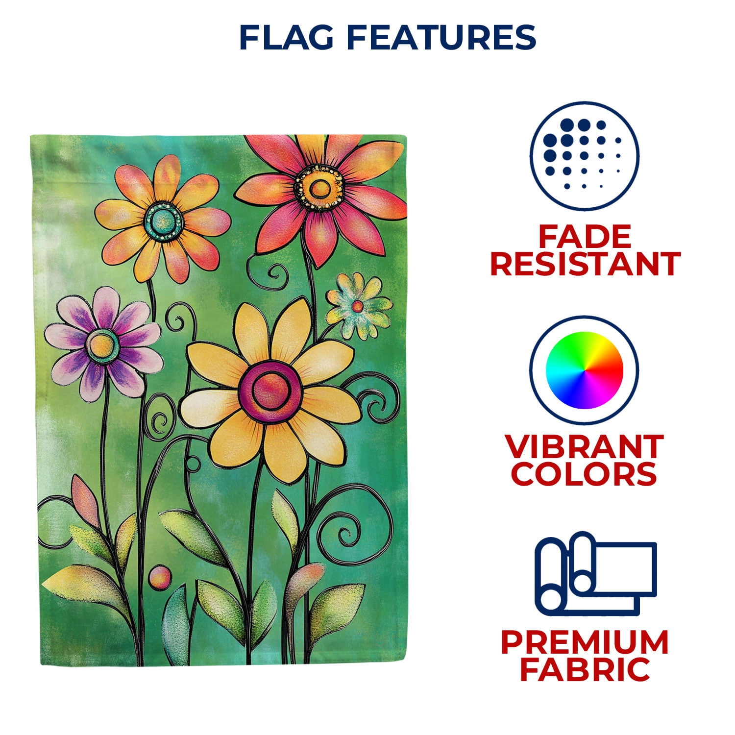 America Forever Folk Art Flower House Flag, 28 x 40 inch Double Sided, Whimsical Folk Art Flowers Colorful, Spring Summer Art Garden Flower, Decorative Art Flag
