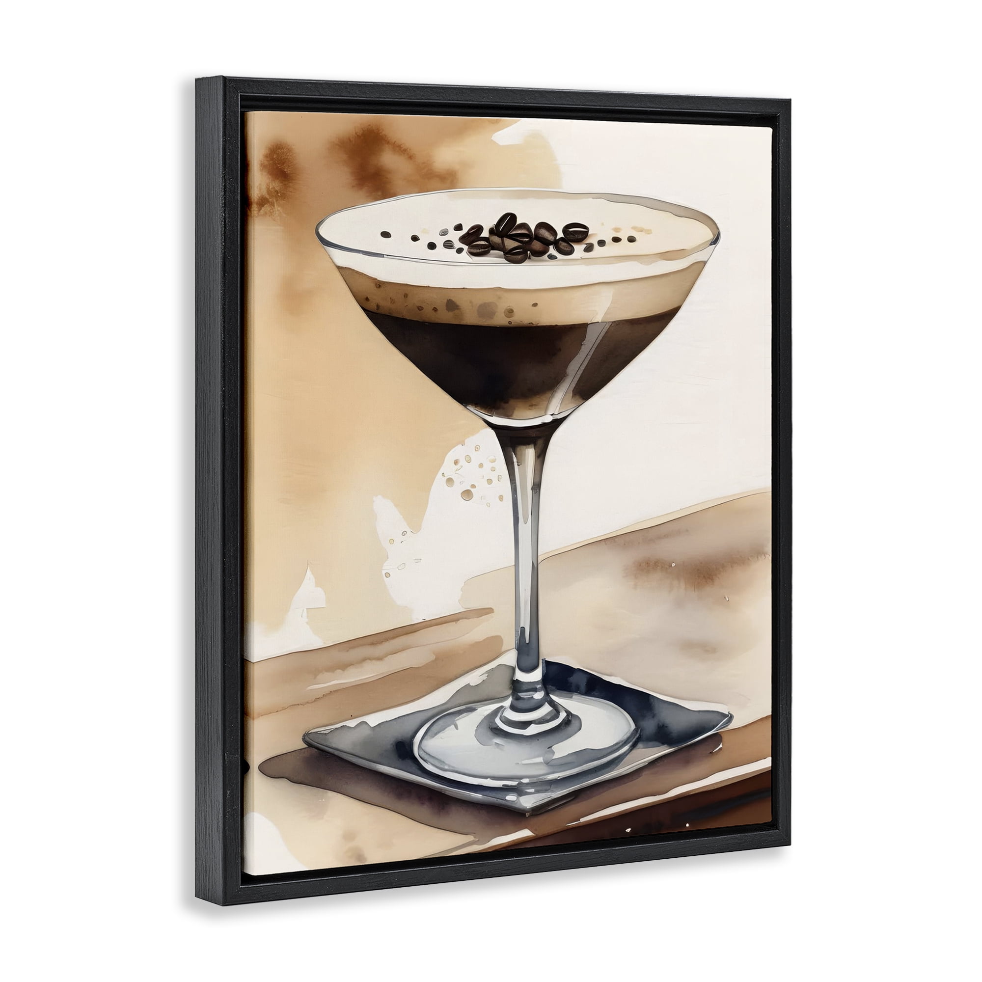 Stupell Industries Espresso Martini Watercolor Food & Beverage Painting Black Floater Framed Canvas Art Print Wall Art, 25 x 31