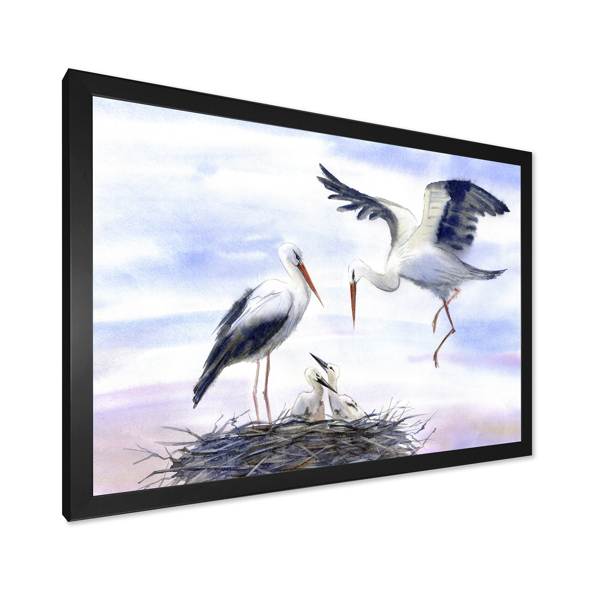 Designart 'Storks With Babies In The Nest' Farmhouse Framed Art Print
