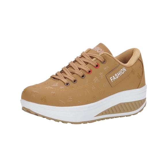 hopeusnice Clearance Women's Platform Sneakers Walking Shoes Breathable Comfortable Wedge Sneakers Fashion Lace Up Comfortable Lightweight Wedge Sneakers Outdoor Sports Shoes Khaki 40