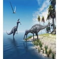 thumbnail image 3 of Jurassic Duvet Cover Set, Large Fish is Caught by a Suchomimus Dinosaur Flying Pterosaur Dinosaur, Decorative 3 Piece Bedding Set with 2 Pillow Shams, Queen Size, Blue Green Grey, by Ambesonne, 3 of 3