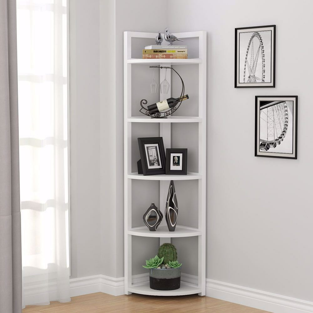 Tribesigns 5 Tier Corner Shelf, Rustic Corner Storage Rack Plant Stand Small Bookshelf for