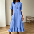 thumbnail image 6 of Ynynloco Women's Summer Cotton Linen Half Sleeves Button Down Casual Loose Ruffle Midi Dress with Pockets, 6 of 8