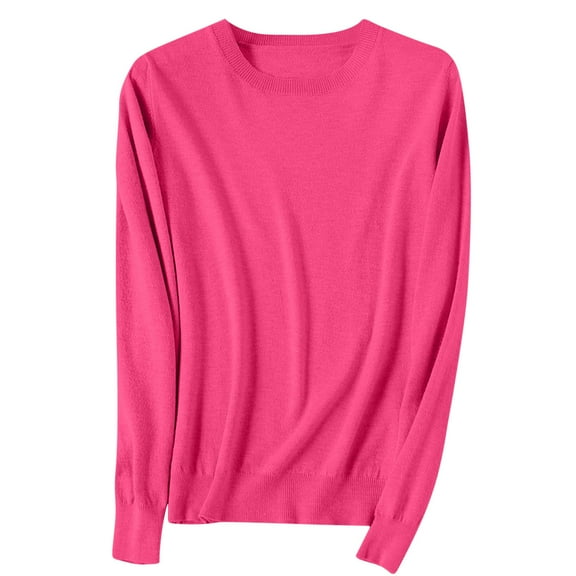 Elabch Sweaters for Women Plus Size Knit Sweater Ribbed Long Sleeve Lightweight Crewneck Sweater Hot Pink, S-3XL