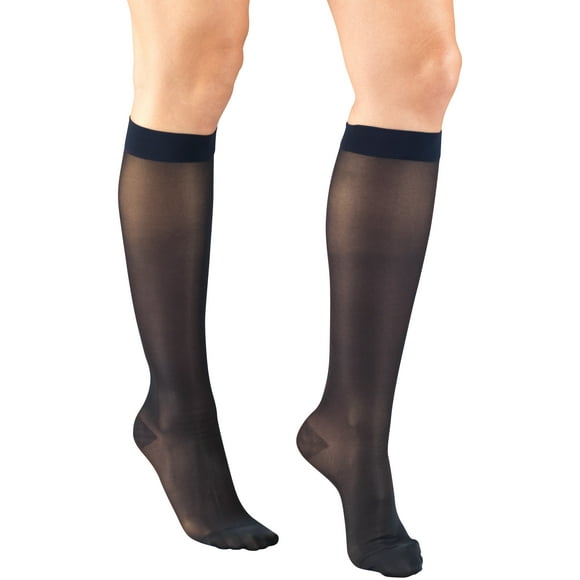 Truform Sheer Compression Stockings, 15-20 mmHg, Women's Knee High Length, 20 Denier, Navy, X-Large
