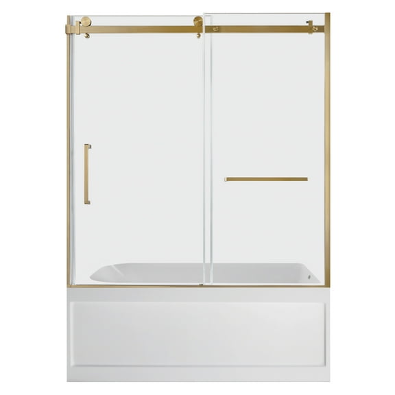 Kingston Brass KVTAP6032R21A7 60-Inch Acrylic Rectangular 3-Wall Anti-Skid Alcove Tub Combo with Tub Door (Right Hand Drain) in White/Brushed Brass
