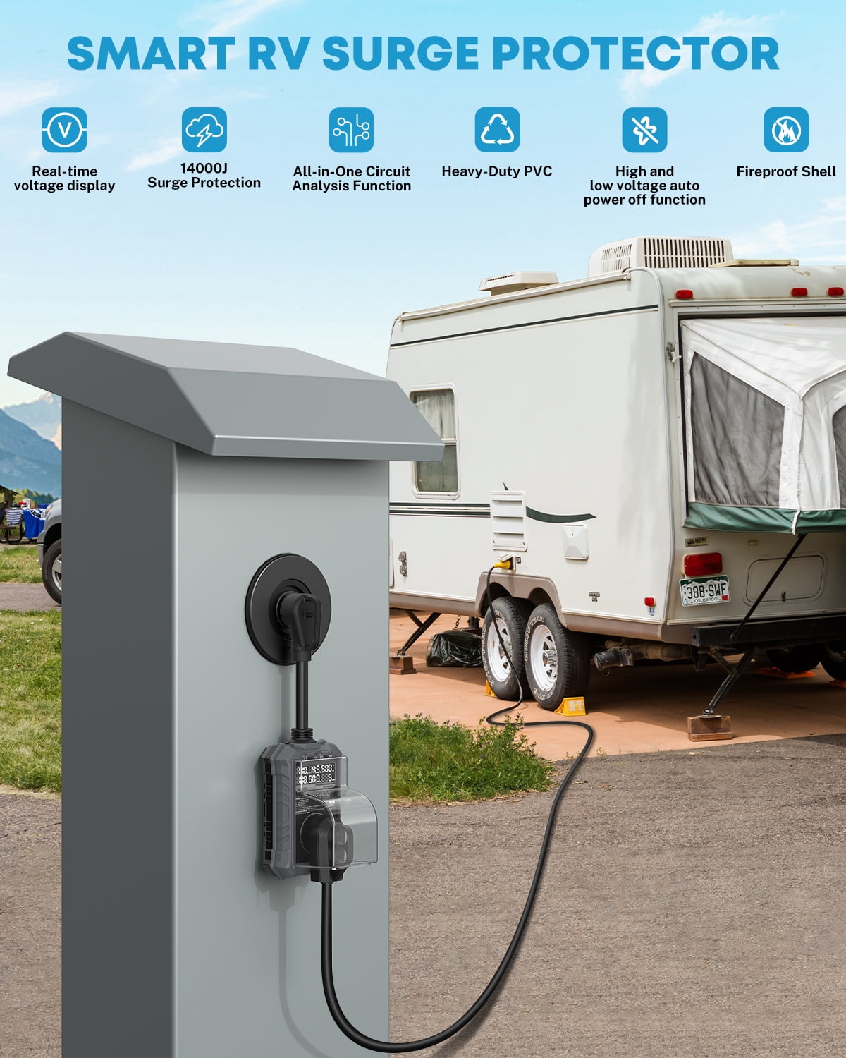 Kohree RV Surge Protector 30 Amp, 125V 14000 Joules RV Circuit Analyzer with High/Low Voltage Protection for Camper Travel Trailers