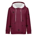 thumbnail image 4 of Women's Star Print Drawstring Hooded Sweatshirt with Pocket, Lightweight Oversized Long Sleeve Pullover Top, Casual Streetwear Fall Winter Comfort Wear, Aesthetic Soft Fleece Loungewear Red S, 4 of 9