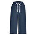 thumbnail image 3 of yunLCZ Pants for Women High Waisted Womens Daily Elastic Waist Pockets Straight Solid Color Casual Pants Loose 3/4 Trousers, 3 of 4