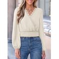 thumbnail image 6 of PRETTYGARDEN Women's Business Casual V Neck Wrap Blouse Lace Trim Soft Crop Tops, Smocked Waist Long Sleeve Shirts, Dressy Casual Office Work Going Out Outfits, Fall Clothes, 6 of 9