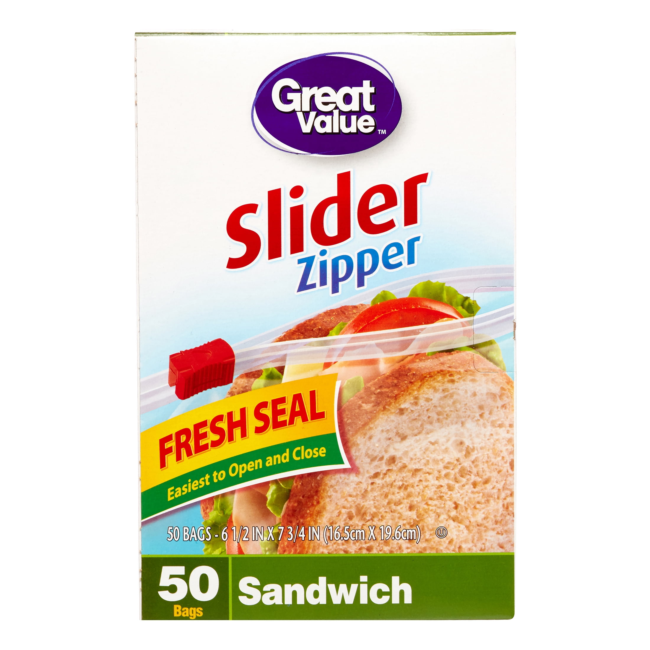 Great Value Slider Zipper Sandwich Bags 50 Count Great Value Slider Zipper Sandwich Bags 50 Count