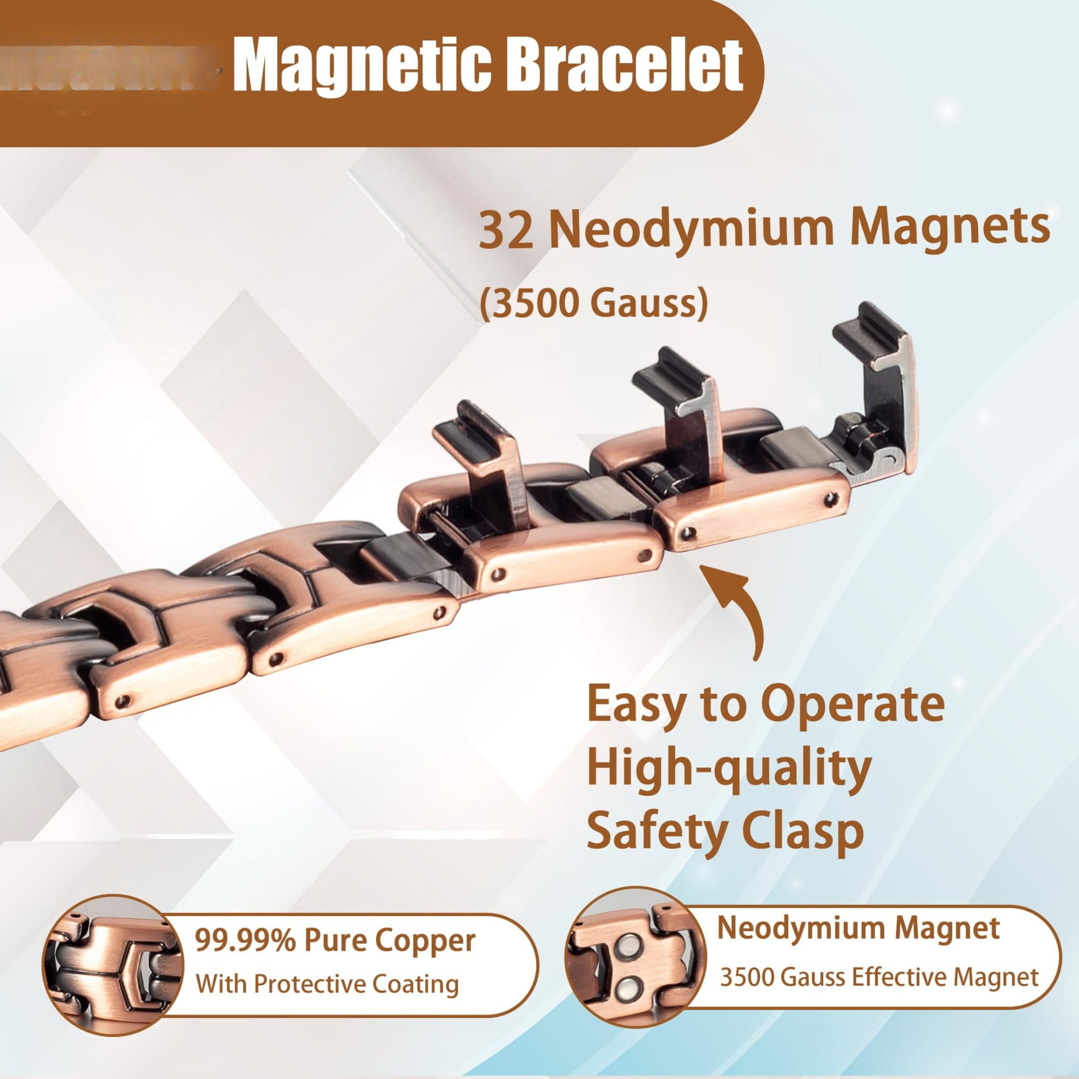 Wollet 3X Magnetic Copper Bracelets for Men, Copper Jewelry Gift Set, Set of 2