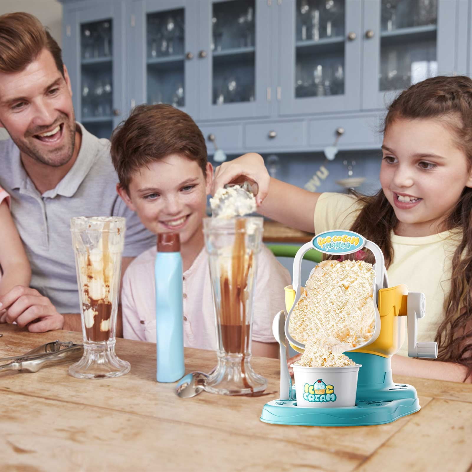 Green Children'S Mini Ice Cream Maker Homemade Frozen Dessert Machine Easy Operation Toy For Kids