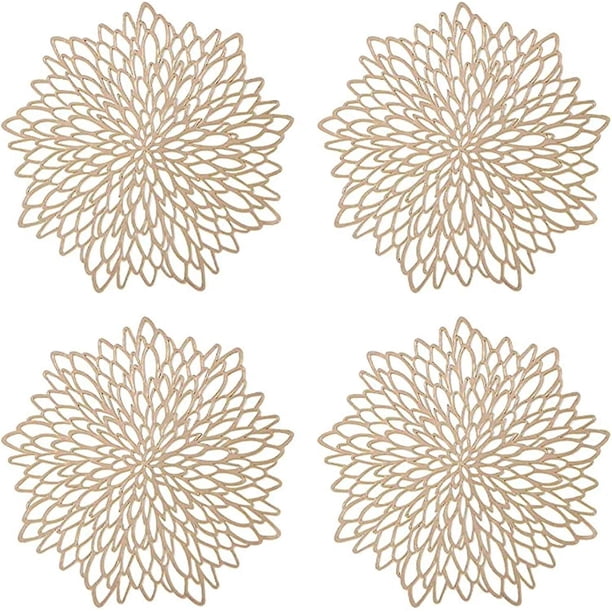 Juego de 4 manteles individuales dorados, redondos, huecos, para mesa de comedor, boda, restaurante, decoración del hogar, 15 pulgadas