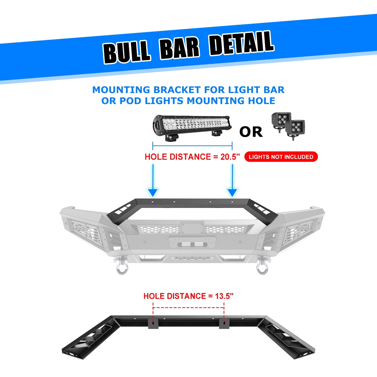 Front Bumper for 2025 Ram 1500,Heavy Duty Steel Full Width Front Bumper with Side Wings A & Bull Bar A & Winch Plate