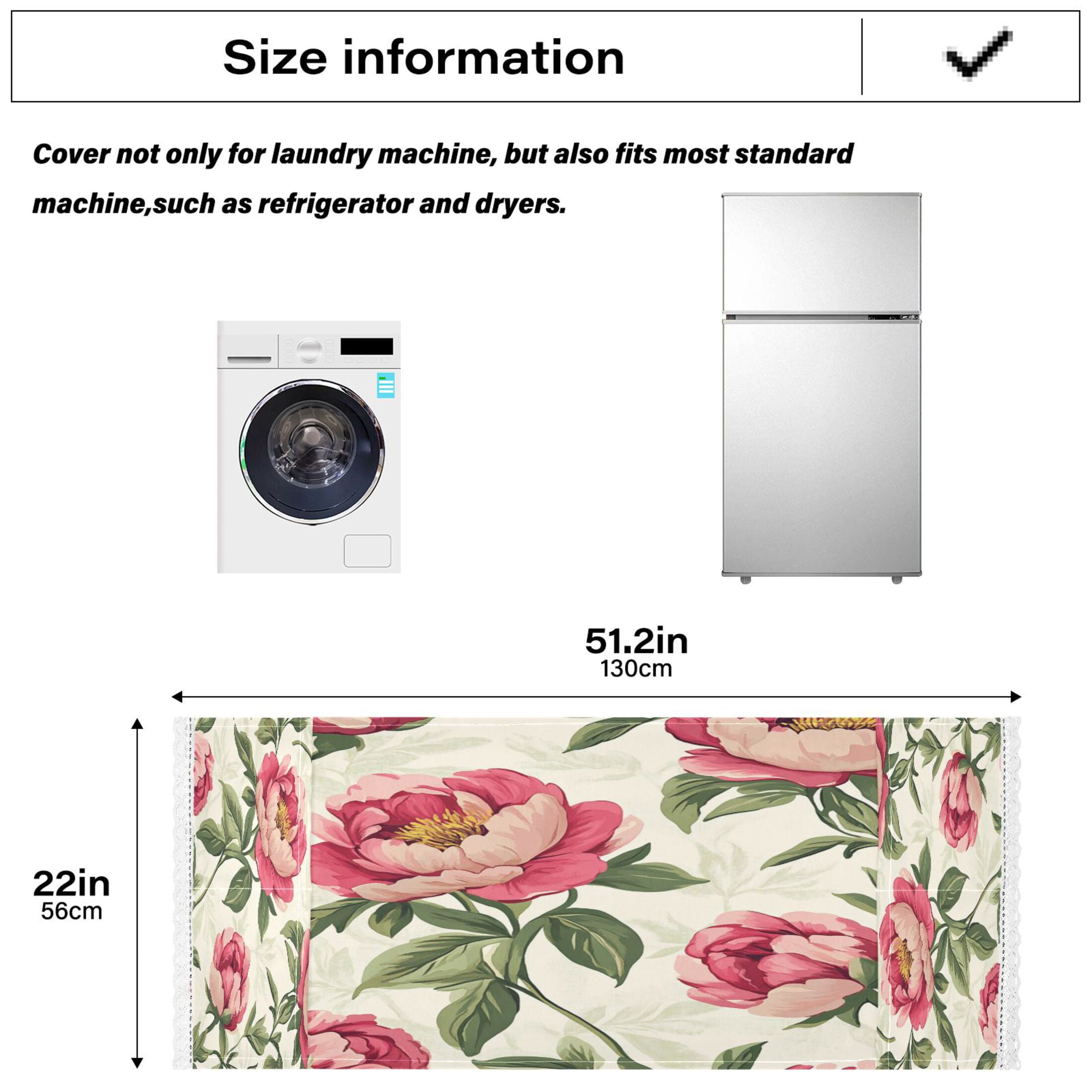 Nostalgic Peonies PatternWasher and Dryer Covers Dust-Proof and Oil Resistant Fridge Cover with 4 Storage Pockets Washing Machine Top Cover for Laundry Kitchen Home 51.2 x 22 In