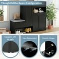thumbnail image 2 of Elegant 2-in-1 Shoe Cabinet Bench, Black, Modern Entryway Storage with Cushion, Arched Doors & Adjustable Shelves, Hallway/Living Room Organizer, 2 of 17