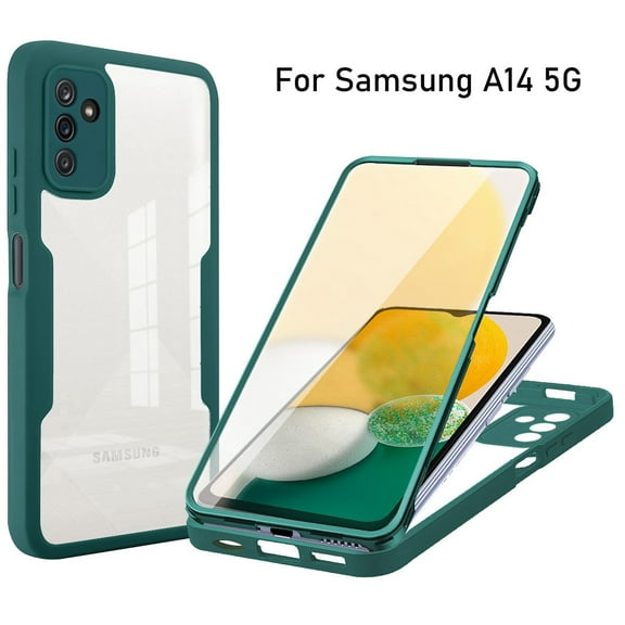 Samsung Galaxy A14 5G Case with Front Screen Protector, Dual Layer Clear Rugged Shockproof Protective Cover Case Work with Fingerprint ID  Galaxy A14 5G (6.6 inch, 2023), Darkgreen