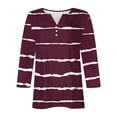 thumbnail image 3 of CHGBMOK 3/4 Sleeve T Shirts for Women Striped Button V Neck Blouses Casual Dressy Tops Loose Work Tunic, 3 of 4
