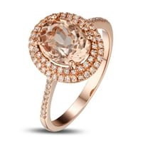 2 Carat Morganite And Diamond Moissanite Double Halo Designer Engagement Ring In 10K Rose Gold