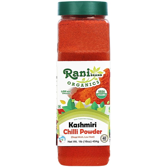Rani Organic Kashmiri Chilli Powder (Deggi Mirch, Low Heat) 16oz (1lb) 454g PET Jar ~ All Natural | Vegan | Gluten Friendly | NON-GMO | Indian Origin | USDA Certified Organic