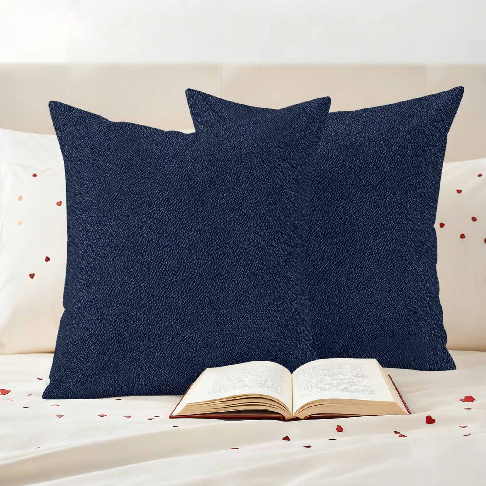 Solid Dark Blue Outdoor Waterproof Pillow Covers, Minimalism Abstract Denim Texture Decorative Square Throw Pillowcase Sofa Cushion Sham for Patio/Couch/Chair, 26"x26" 2 Pack