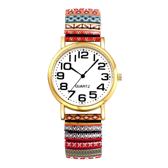 Avaner Stretch Band Watch for Women: Bohemia Flower Easy Reader Elastic Band Watch Large Face Big Number Analog Quartz Bracelet Watch Expansion Band Wristwatch