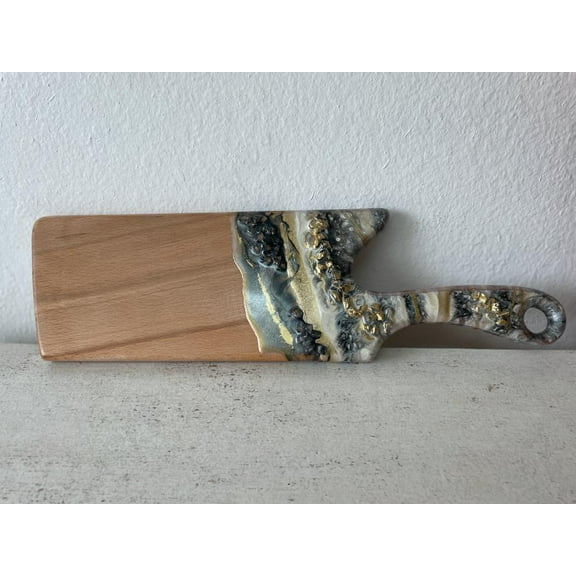Thin Shore Themed Resin Epoxy Wood Charcuterie Board with Circle Handle / Cheese Board/ Serving Board. Hand made