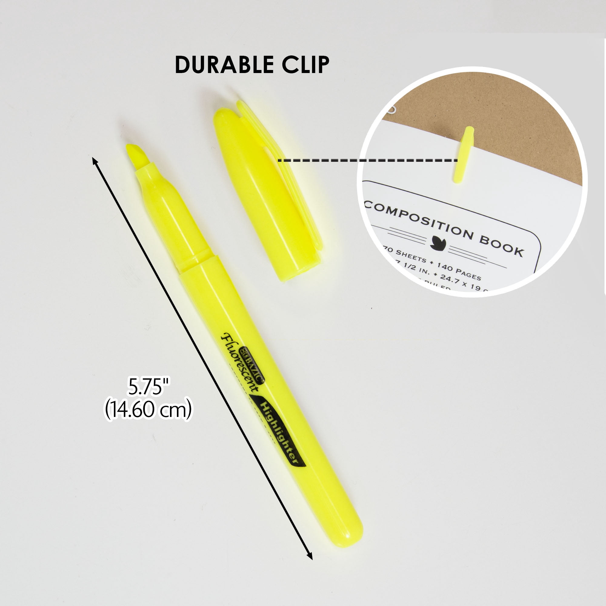 BAZIC Neon Yellow Highlighter Chisel Tip Unscented Marker (5/Pack), 24-Packs
