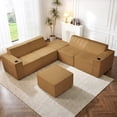 thumbnail image 4 of 133" Cloud Couch, Brown Boneless Sectional Sofa for Living Room, 6-Seater U-Shaped Sofa, Corduroy Deep Seat with 2 Ottomans and Cup Holders, No Assembly, 4 of 15