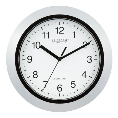 La Crosse Technology 10 inch Classic Silver Atomic Analog Wall Clock, WT-3102S