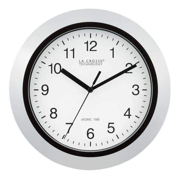 La Crosse Technology 10 inch Classic Silver Atomic Analog Wall Clock, WT-3102S