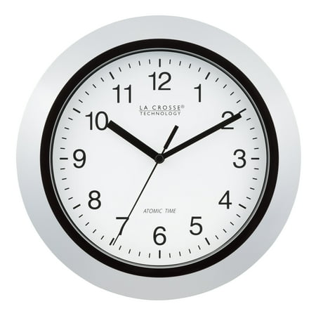 La Crosse Technology 10 inch Classic Silver Atomic Analog Wall Clock, WT-3102S