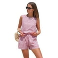 thumbnail image 3 of Women'S Summer 2 Piece Outfits Sleeveless Tank Top Matching Shorts Sets Cotton Striped Sweatsuits Red M, 3 of 8