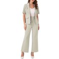 thumbnail image 2 of INSPIRE CHIC Women's Business Office Suit Set One Button Short Sleeve Blazer and Suit Pants S Light Gray, 2 of 6