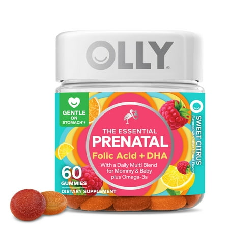 OLLY Prenatal Multivitamin Gummy Supplement, Folic Acid, Omega 3 DHA, Vitamin A & D, Citrus, 60 Ct