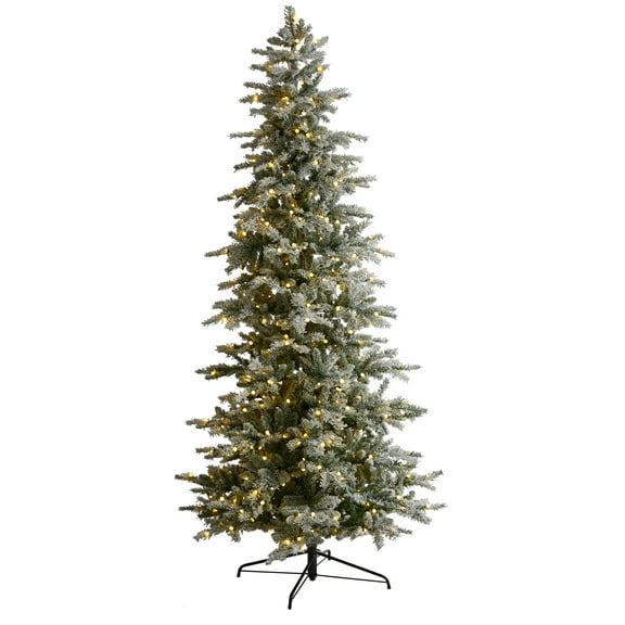 Nearly Natural Warm White Prelit LED Flocked Slim Spruce Artificial Christmas Tree, 8.5'