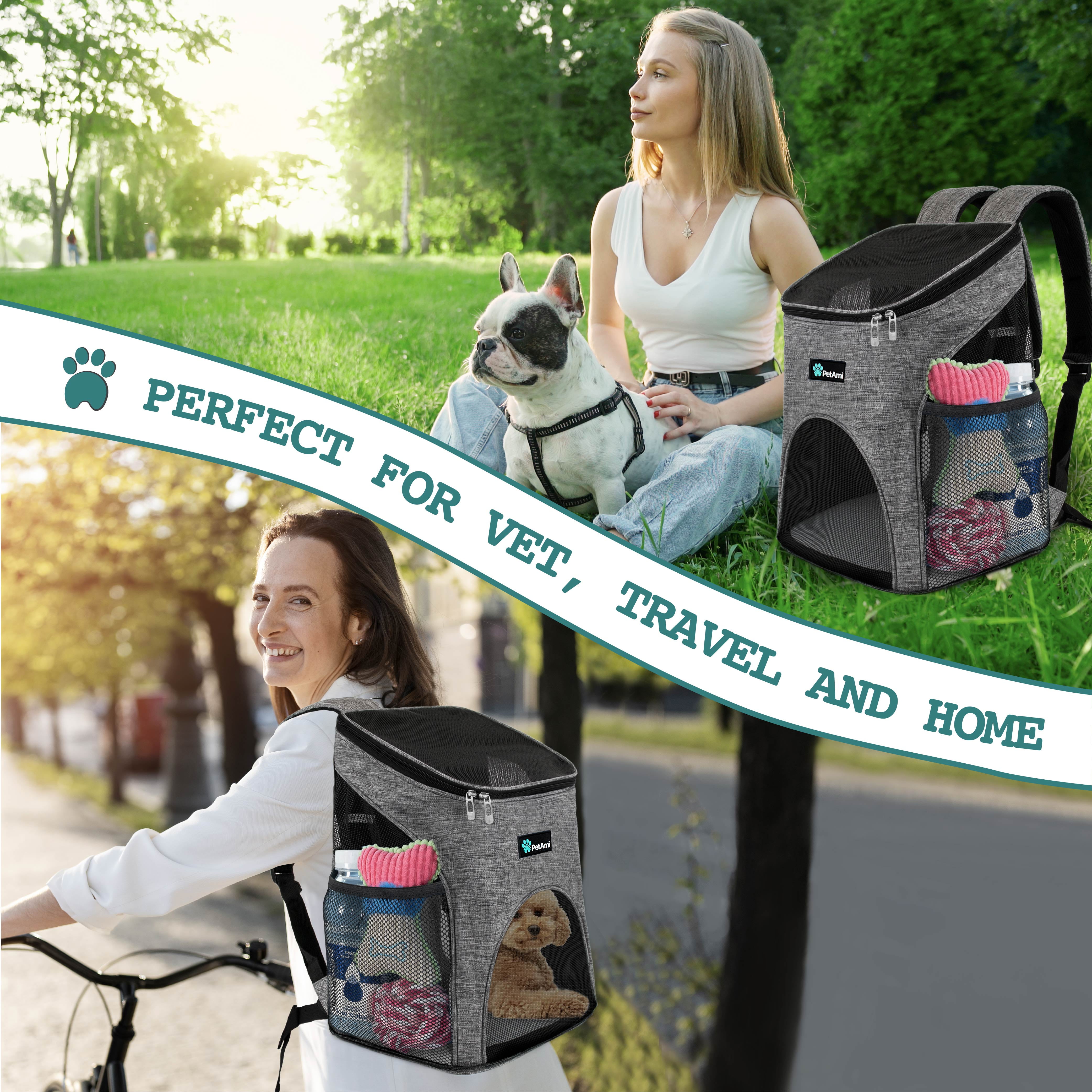 PetAmi Cat Backpack Carrier, Airline Approved Pet Carrier Backpack for Small Dogs and Large Cats, Soft Sided Collapsible Ventilated with Sherpa Bed for Hiking Travel, Max 18 lbs, Heather Gray