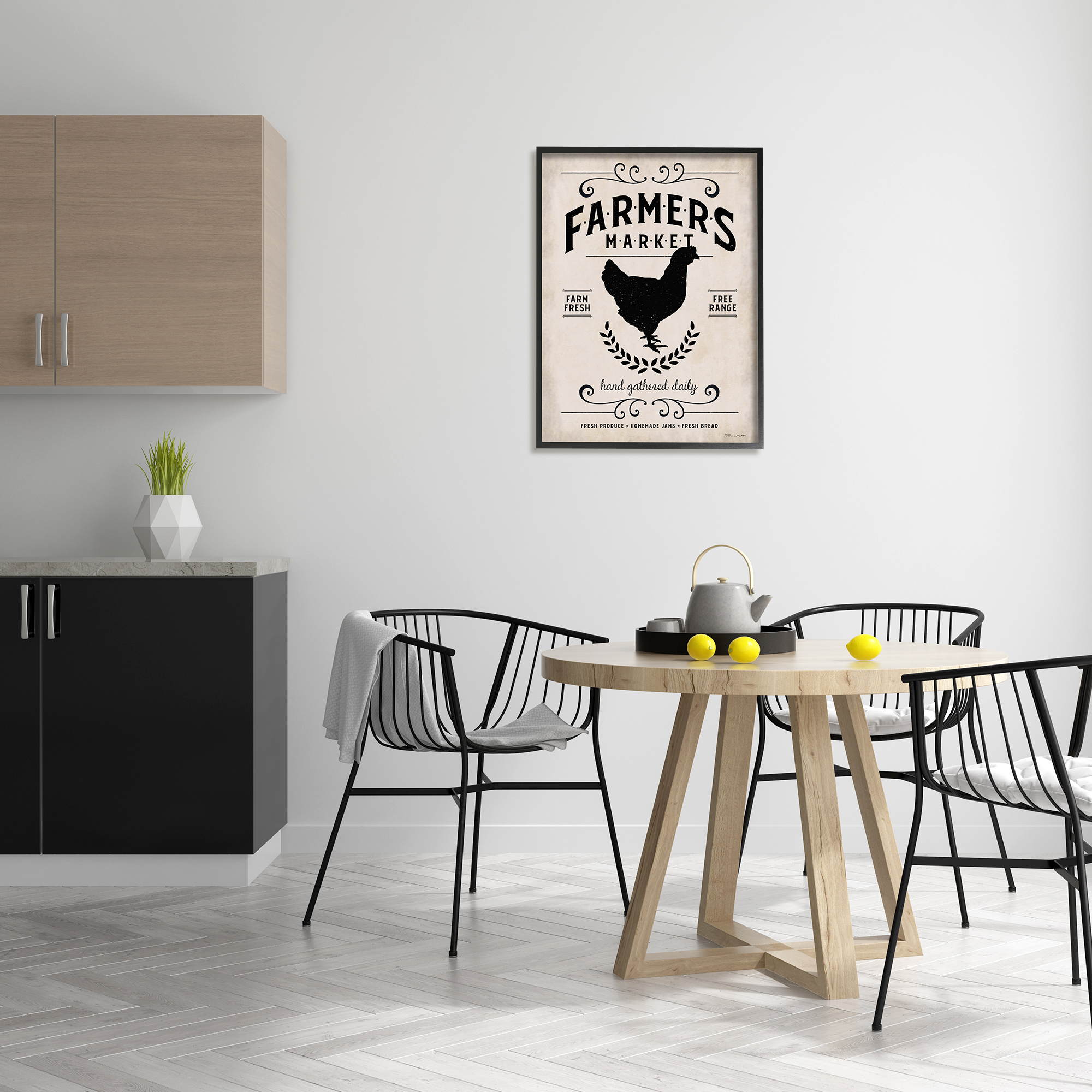 Stupell Industries Farmers Market Rooster Animal Rustic Textured Word Design Framed Giclee Texturized Art by Stephanie Workman Marrott