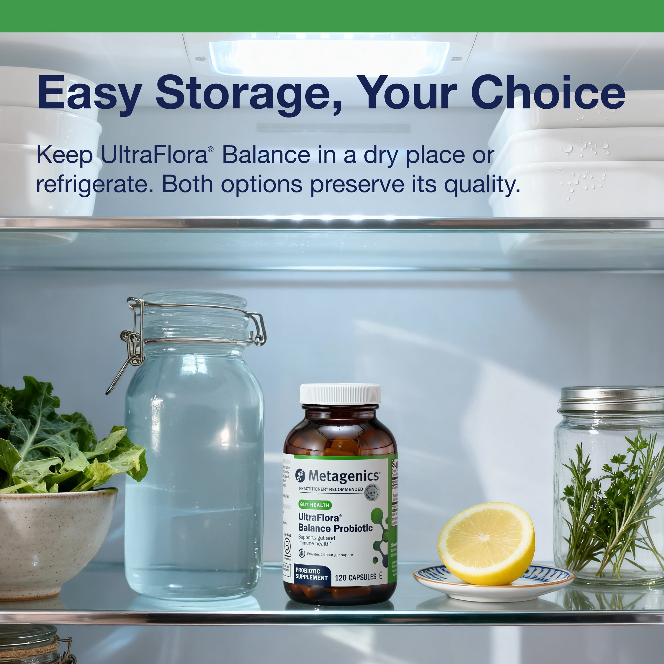 Metagenics UltraFlora Balance Probiotic - Shelf-Stable Daily Gut Health Supplement for Digestive & Immune Support* - Non-GMO & Gluten-Free - 120 Capsules