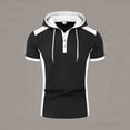 thumbnail image 4 of Ceisia Men's Solid Color Contrast Waffle Knit Drawstring Short Sleeve Hoodie Casual Athletic Gym Training Top Black M Gifts for Father, 4 of 7