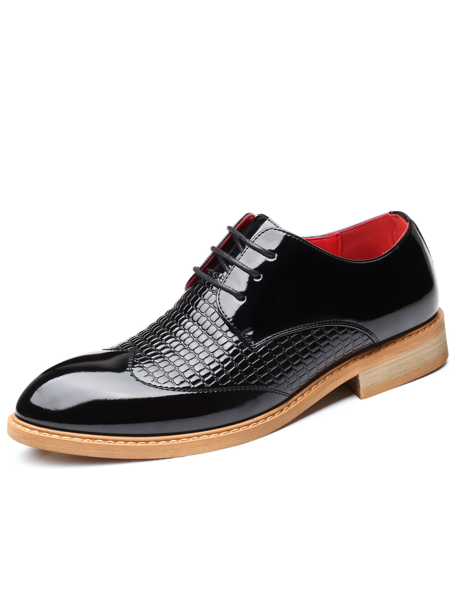 Mens Brogue Pointed Toe Patent Shiny Jazz Lace Up Dress formal Shoes Wing tips 