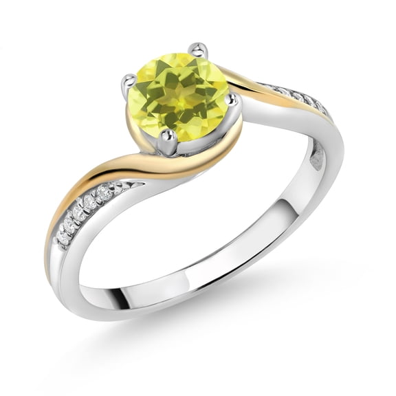 Gem Stone King 925 Silver and 10K Yellow Gold Ring Round Canary Mystic Topaz and Moissanite (1.05 Cttw, Size 5)