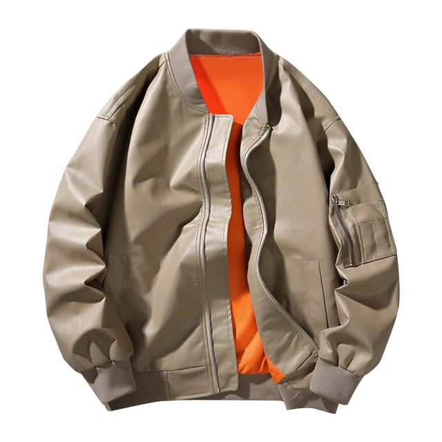 Styesk Jackets for Men Men's Dashion Motorcycle Solid Color Zipper Pocket Leather Long Sleeved Hooded Jacket