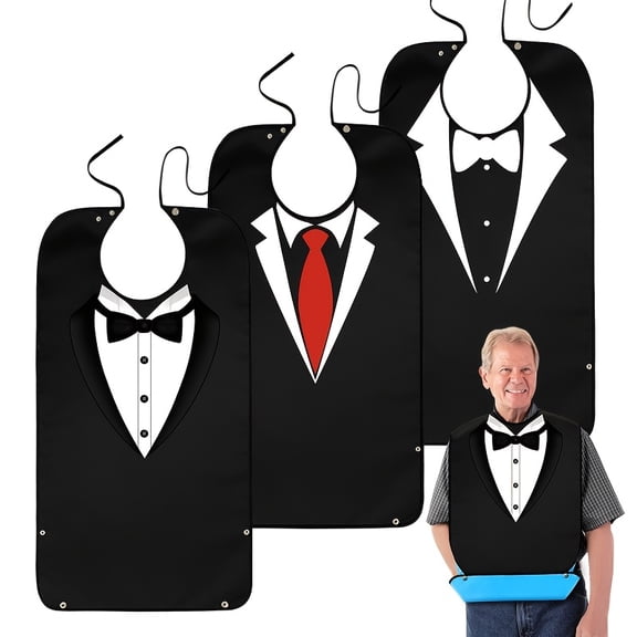 Adult Bibs, 3PCS Bibs for Men Eating Washable, Reusable Adult Clothing Protectors with Crumb Catcher, Senior Elderly bibs For Men