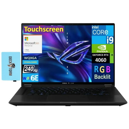 ASUS ROG Flow X16 2-in-1 Laptop 16.0in Touchscreen WQXGA Display (Intel i9-13900H, 64GB DDR5, 8TB PCIe SSD, RGB KB, Thunderbolt 4, WiFi 6E, Win 11 Pro) w/Microsoft 365 Personal , DKZ USB Port Expander