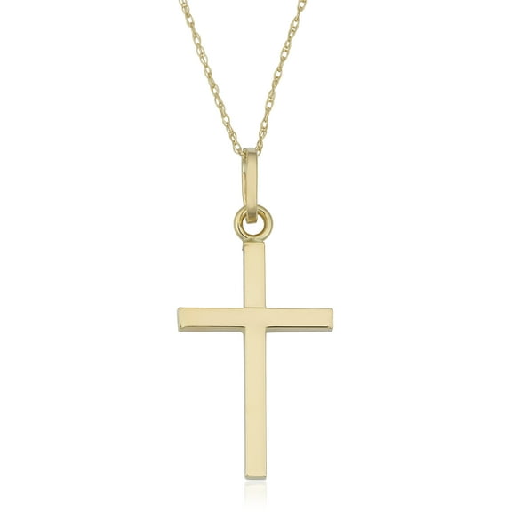 KoolJewelry 10k Yellow Gold High Polish Cross Pendant on Delicate Rope Chain Necklace (18 inch)
