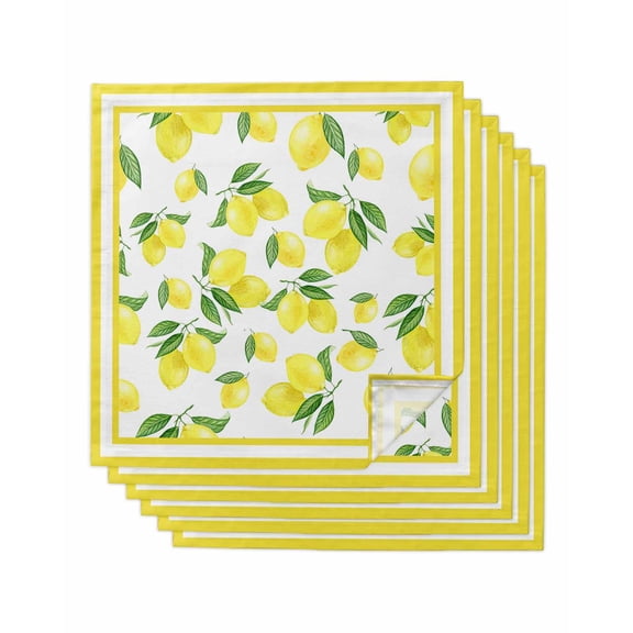 Yellow Lemon Cloth Napkins Set of 6 Reusable Dinner Napkins, Summer Watercolor Fruits Leaf Cocktail Napkin Washable Table Napkins for Wedding/Holiday Party/Baby Shower 20"x20"