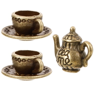 SHISUYAN 1 Ensemble Miniature Ensemble de Thé Maison de Poupées Mini Théière Petites Tasses en Métal pour Micro Paysage