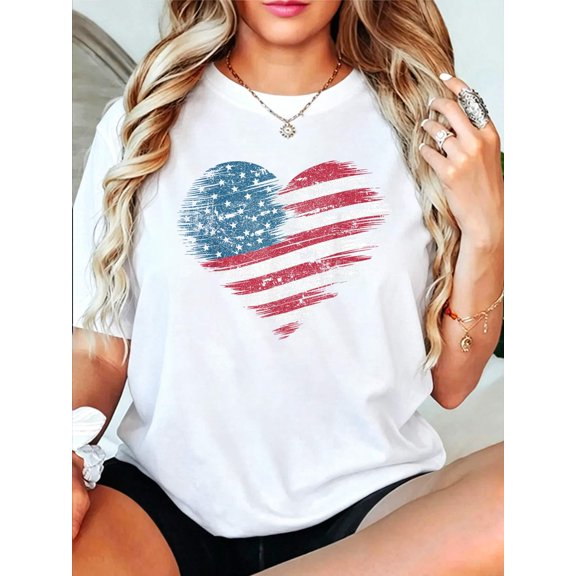 American Flag Heart Women Men Patriotic 4th of July USA T-Shirt